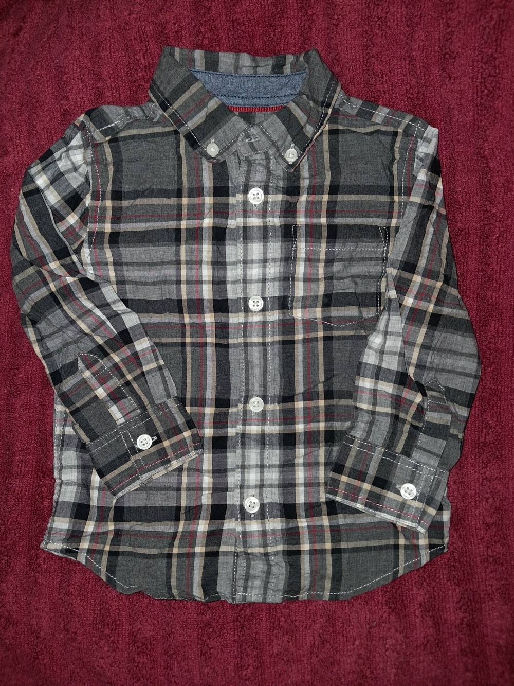 Gymboree Boys Gray Plaid Button-Down Shirt with Black & White Accents